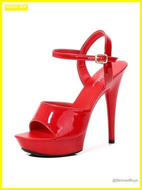 Patent Platform Ultra High Heels Peep Toe Ankle Strap Slingback Stiletto
